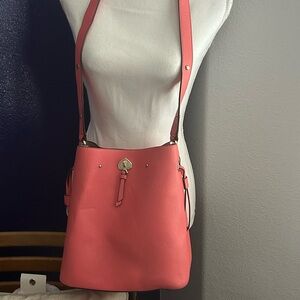 Kate Spade pink pebbled leather convertible bucket bag